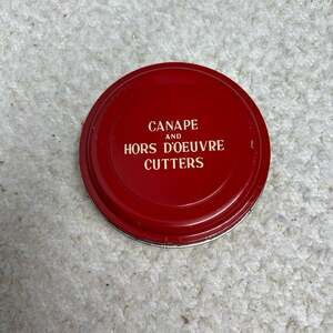 Vintage Canape and Hors D'oeuvre Cutters Set in Original Red Tin, Made in Japan